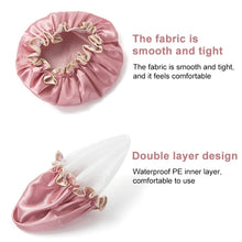 Load image into Gallery viewer, Lovely Thick Women Satin Colorful Double Waterproof Hair Cover Bathing Cap, Pink, Gold, Grey