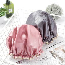 Load image into Gallery viewer, Lovely Thick Women Satin Colorful Double Waterproof Hair Cover Bathing Cap, Pink, Gold, Grey