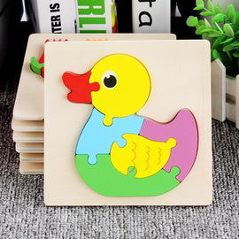 5 PCS Wooden Cartoon Animal Puzzle Early Education Small Jigsaw Puzzle Building Block Toy For Children