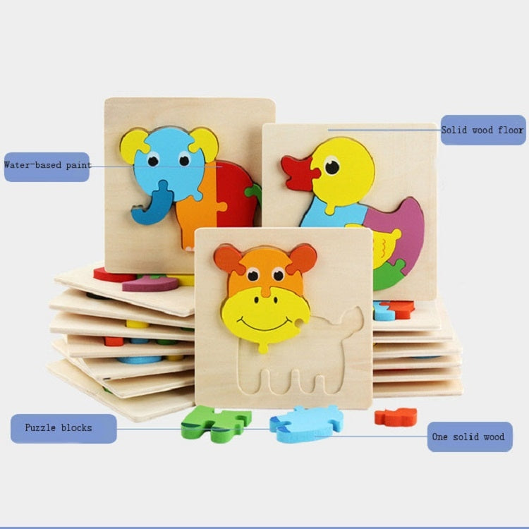 5 PCS Wooden Cartoon Animal Puzzle Early Education Small Jigsaw Puzzle Building Block Toy For Children