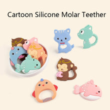 Load image into Gallery viewer, MJYJ019 Silicone Baby Teether Children Molar Stick Toy, Pink, Blue, Orange, Small Fish-Blue, Small Fish-Pink, Small Fish-Green, Fox-Blue, Fox-Pink, Fox-Green, Monkey-Pink, Monkey-Orange, Monkey-Coffee, Kitten-Coffee, Kitten-Blue, Kitten-Pink