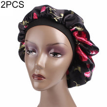Load image into Gallery viewer, 2 PCS Women Satin Night Sleep Cap Hair Bonnet Hat Silk Head Cover Wide Elastic Band