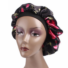 Load image into Gallery viewer, 2 PCS Women Satin Night Sleep Cap Hair Bonnet Hat Silk Head Cover Wide Elastic Band