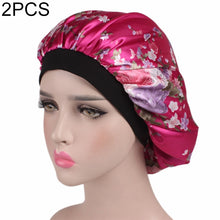 Load image into Gallery viewer, 2 PCS Women Satin Night Sleep Cap Hair Bonnet Hat Silk Head Cover Wide Elastic Band