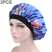 Load image into Gallery viewer, 2 PCS Women Satin Night Sleep Cap Hair Bonnet Hat Silk Head Cover Wide Elastic Band