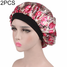 Load image into Gallery viewer, 2 PCS Women Satin Night Sleep Cap Hair Bonnet Hat Silk Head Cover Wide Elastic Band