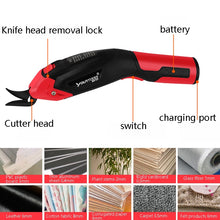 Load image into Gallery viewer, YOURTOOLS Y4005 12W Tungsten Steel Electric Scissors Clothing Leather Carpet Trimming Scissors, 1500mAh (Red), 2500mAh  (Gray), US Plug (Gray), EU Plug (Gray)