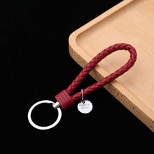 Load image into Gallery viewer, Woven Leather Cord Keychain Car Pendant Leather Key Ring, Baotou With Small Round Piece