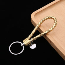 Load image into Gallery viewer, Woven Leather Cord Keychain Car Pendant Leather Key Ring, Baotou With Small Round Piece