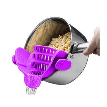 Load image into Gallery viewer, Wide Mouth Silicone Drainer Pot Side Drain To Block Fruit Noodle Strainer, Green, Red, Dark Gray, Black, Purple, Orange