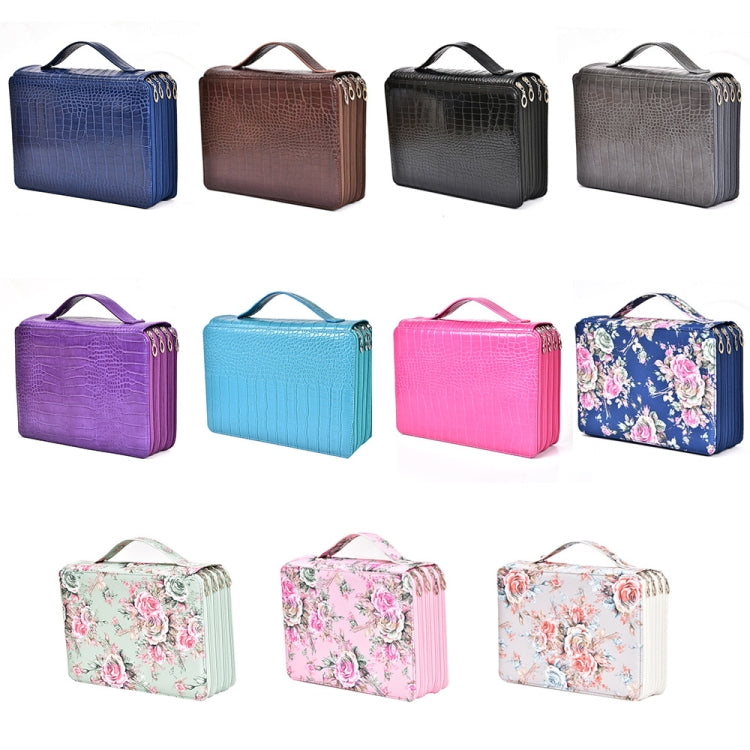 200 Hole Art Painting Pen Storage Bag Large-Capacity Crocodile Pattern PU Pencil Bag, Black, Purple, Brown, Sapphire, Gray, Khaki Rose, Blue Rose, Green Rose, Pink Rose, Rose Red, Lake Blue