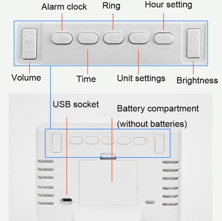 Large Screen LED Clock Bedside Multifunctional Electronic Alarm Clock, White Shell White Light, Black Shell White Light, Black Shell Green Light, Black Shell Orange Light