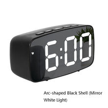 Load image into Gallery viewer, Mirror Bedside Alarm Clock Battery Plug-In Dual-Purpose LED Clock, Arc-shaped Black Shell (Mirror White Light), Rectangular Black Shell (Mirror White Light), Arc-shaped Black Shell (Black Surface White Light)                                            ...
