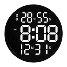 Load image into Gallery viewer, 6620 12 Inch LED Simple Wall Clock Living Room Round Silent Digital Temperature And Humidity Electronic Clock, White Frame EU Plug, Black Frame EU Plug, White Frame US Plug, Black Frame US Plug