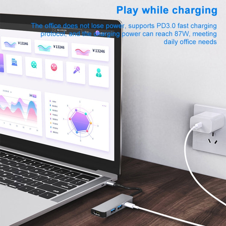 3 In 1 USB-C / Type-C To 4K HDMI + 2 USB 3.0 Ports Multifunctional HUB Docking Station, 3 In 1