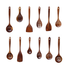 Load image into Gallery viewer, Non-Stick Pot Wood Shovel Teak Cooking Pot Shovel Tableware, Sweet Spoon, Saving Spoon, Bent Spoon, Mixing Spoon, Filter Spoon, Curved Shovel, Thickened Oblique Shovel, Curved Spatula, Small Spoon, Medium Spoon, Long Handle Spoon, Long Handle Filter Spoon