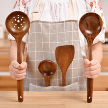 Load image into Gallery viewer, Non-Stick Pot Wood Shovel Teak Cooking Pot Shovel Tableware, Sweet Spoon, Saving Spoon, Bent Spoon, Mixing Spoon, Filter Spoon, Curved Shovel, Thickened Oblique Shovel, Curved Spatula, Small Spoon, Medium Spoon, Long Handle Spoon, Long Handle Filter Spoon