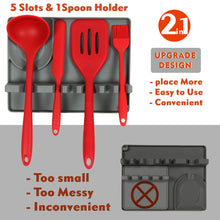 Load image into Gallery viewer, 2 in 1 Kitchen Silicone Spoon Holder Shelf, Large (Gray), Medium (Gray), Large (Black), Medium (Black), Large (Red), Medium (Red), Large (Blue), Medium (Blue), Large (Orange), Medium (Orange), Large (Green), Medium (Green)