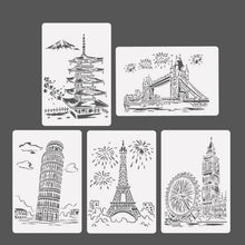 Load image into Gallery viewer, Painting Template Theme City A4 Label Template, Tower System (5pcs / Set), Sailing Line(5pcs / Set), 1 Paris Tower, 2 London Bridge, 3 Pisa Tower, 4 Big Ben, 5 Taj Mahal, 6 White House, 7 Castle, 8 Five-storied Pagoda, 9 Sydney, 10 Sailing Hotel