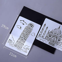 Load image into Gallery viewer, Painting Template Theme City A4 Label Template, Tower System (5pcs / Set), Sailing Line(5pcs / Set), 1 Paris Tower, 2 London Bridge, 3 Pisa Tower, 4 Big Ben, 5 Taj Mahal, 6 White House, 7 Castle, 8 Five-storied Pagoda, 9 Sydney, 10 Sailing Hotel