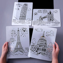 Load image into Gallery viewer, Painting Template Theme City A4 Label Template, Tower System (5pcs / Set), Sailing Line(5pcs / Set), 1 Paris Tower, 2 London Bridge, 3 Pisa Tower, 4 Big Ben, 5 Taj Mahal, 6 White House, 7 Castle, 8 Five-storied Pagoda, 9 Sydney, 10 Sailing Hotel