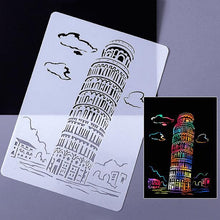 Load image into Gallery viewer, Painting Template Theme City A4 Label Template, Tower System (5pcs / Set), Sailing Line(5pcs / Set), 1 Paris Tower, 2 London Bridge, 3 Pisa Tower, 4 Big Ben, 5 Taj Mahal, 6 White House, 7 Castle, 8 Five-storied Pagoda, 9 Sydney, 10 Sailing Hotel