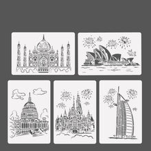 Load image into Gallery viewer, Painting Template Theme City A4 Label Template, Tower System (5pcs / Set), Sailing Line(5pcs / Set), 1 Paris Tower, 2 London Bridge, 3 Pisa Tower, 4 Big Ben, 5 Taj Mahal, 6 White House, 7 Castle, 8 Five-storied Pagoda, 9 Sydney, 10 Sailing Hotel