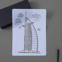 Load image into Gallery viewer, Painting Template Theme City A4 Label Template, Tower System (5pcs / Set), Sailing Line(5pcs / Set), 1 Paris Tower, 2 London Bridge, 3 Pisa Tower, 4 Big Ben, 5 Taj Mahal, 6 White House, 7 Castle, 8 Five-storied Pagoda, 9 Sydney, 10 Sailing Hotel