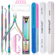 Load image into Gallery viewer, 2 In 1 FABIYAN Color Titanium Nail Art Tool Set Dead Skin Shears Steel Push Nail File Pliers, 13 In 1, 14 In 1, 4 In 1, 2 In 1