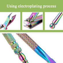 Load image into Gallery viewer, 2 In 1 FABIYAN Color Titanium Nail Art Tool Set Dead Skin Shears Steel Push Nail File Pliers, 13 In 1, 14 In 1, 4 In 1, 2 In 1