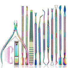 Load image into Gallery viewer, 2 In 1 FABIYAN Color Titanium Nail Art Tool Set Dead Skin Shears Steel Push Nail File Pliers, 13 In 1, 14 In 1, 4 In 1, 2 In 1