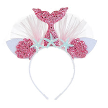 Load image into Gallery viewer, Rainbow Mermaid Headband Children Party Hair Accessories Net Gauze Flower Animal Hair Accessories, White, Blue, Plum Red, Orange, Colorful, Purple, Pink
