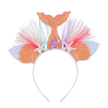 Load image into Gallery viewer, Rainbow Mermaid Headband Children Party Hair Accessories Net Gauze Flower Animal Hair Accessories, White, Blue, Plum Red, Orange, Colorful, Purple, Pink