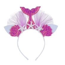 Load image into Gallery viewer, Rainbow Mermaid Headband Children Party Hair Accessories Net Gauze Flower Animal Hair Accessories, White, Blue, Plum Red, Orange, Colorful, Purple, Pink