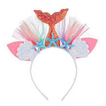 Load image into Gallery viewer, Rainbow Mermaid Headband Children Party Hair Accessories Net Gauze Flower Animal Hair Accessories, White, Blue, Plum Red, Orange, Colorful, Purple, Pink