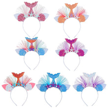 Load image into Gallery viewer, Rainbow Mermaid Headband Children Party Hair Accessories Net Gauze Flower Animal Hair Accessories, White, Blue, Plum Red, Orange, Colorful, Purple, Pink
