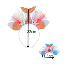 Load image into Gallery viewer, Rainbow Mermaid Headband Children Party Hair Accessories Net Gauze Flower Animal Hair Accessories, White, Blue, Plum Red, Orange, Colorful, Purple, Pink