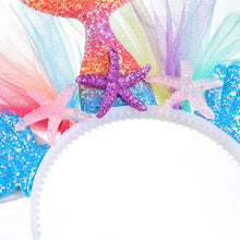 Load image into Gallery viewer, Rainbow Mermaid Headband Children Party Hair Accessories Net Gauze Flower Animal Hair Accessories, White, Blue, Plum Red, Orange, Colorful, Purple, Pink