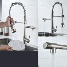 Load image into Gallery viewer, Copper And Nickel Brushed Double Outlet Spring Faucet Rotatable Kitchen Hot And Cold Water Faucet, Brushed Silver