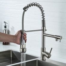 Load image into Gallery viewer, Copper And Nickel Brushed Double Outlet Spring Faucet Rotatable Kitchen Hot And Cold Water Faucet, Brushed Silver
