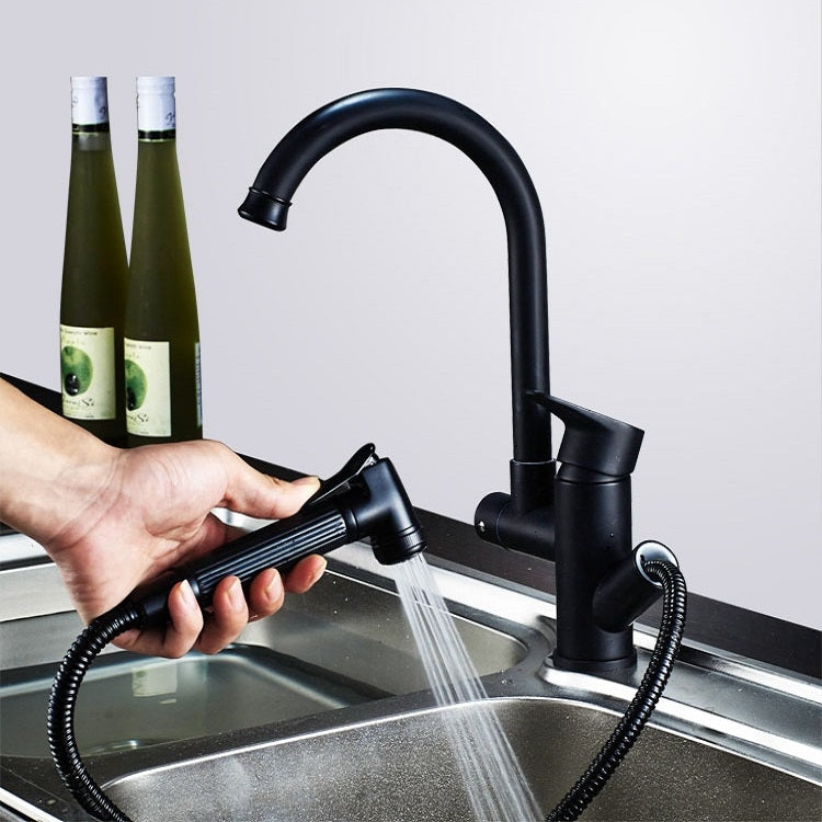 Kitchen Pull-Out Double Faucet Water Table Hot And Cold Water Faucet, Wheel Bending Pull, Round Spray Pull, Cube Spray Pull, Round Universal Distortion, Cube Universal Distortion