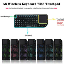 Load image into Gallery viewer, A8 Mini Wireless Mouse And Keyboard With Laser Touchpad Keyboard, English White Backlight, English Colorful Backlight