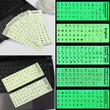 Load image into Gallery viewer, 3 PCS Luminous Keyboard Stickers Notebook Desktop Computer Keyboard Stickers, English Arabic, Russian Black Word, English, Italian, German, Spanish, Japanese, French, Korean, Hebrew, Thai