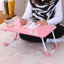 Load image into Gallery viewer, USB Folding Computer Desk With Fan &amp; Lamp, Size: 60x40x28cm, Cool Black, Teenage Pink, Sky Blue, White Maple, Walnut, Eye Grotection Green