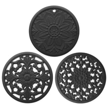 Load image into Gallery viewer, 3 in 1 Hollow Flower Silicone Heat Insulation Pad Anti-Scalding Pot Bowl Pad Set, Black, Yellow, Blue, Green, Purple, Gray