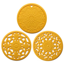Load image into Gallery viewer, 3 in 1 Hollow Flower Silicone Heat Insulation Pad Anti-Scalding Pot Bowl Pad Set, Black, Yellow, Blue, Green, Purple, Gray