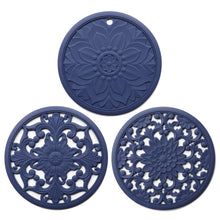 Load image into Gallery viewer, 3 in 1 Hollow Flower Silicone Heat Insulation Pad Anti-Scalding Pot Bowl Pad Set, Black, Yellow, Blue, Green, Purple, Gray