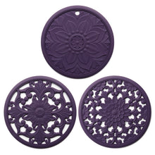 Load image into Gallery viewer, 3 in 1 Hollow Flower Silicone Heat Insulation Pad Anti-Scalding Pot Bowl Pad Set, Black, Yellow, Blue, Green, Purple, Gray