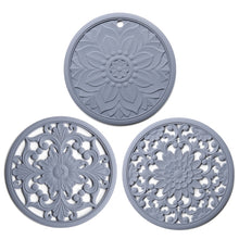 Load image into Gallery viewer, 3 in 1 Hollow Flower Silicone Heat Insulation Pad Anti-Scalding Pot Bowl Pad Set, Black, Yellow, Blue, Green, Purple, Gray