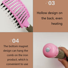 Load image into Gallery viewer, Retro Boar Bristles Hairdressing Big Curved Comb Curly Hair Massage Comb, Black, Red, Pink